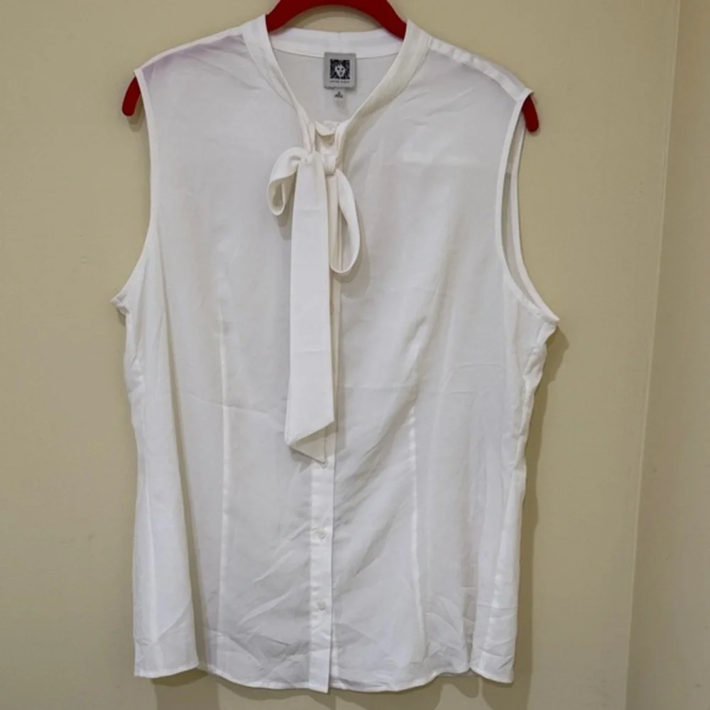 Anne Klein Ivory Sleeveless Blouse with Tie - Picture 1 of 2